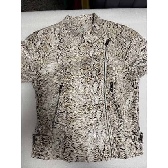 Vakko Jacket Womens Small Snakeskin Print 100% Leather Asymmetrical Moto Style - Picture 12 of 13